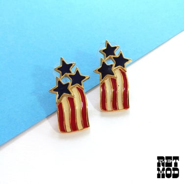 Little Vintage 80s 90s Stars & Stripes Metal Enamel Earrings 