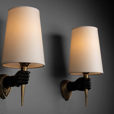 Pair of Black Hand Wall Lights in the style of Andre Arbus