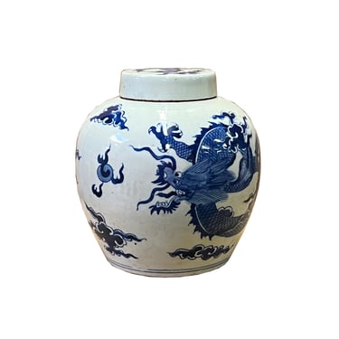 Hand-paint Fengshui Dragon Blue White Porcelain Ginger Jar ws2538E 