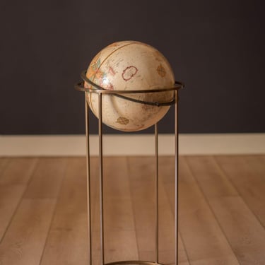 Mid Century Modern 1970s Rotating Replogle World Globe with Brass Floor Stand 