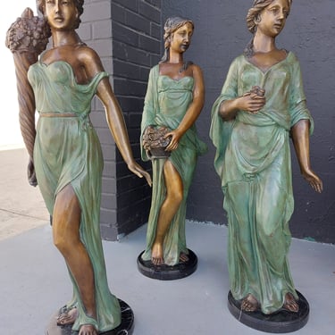 Brass Goddesses Statues on Marble Base