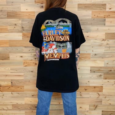 Harley Davidson 3D Emblem Vintage 1991 Memphis Tee Shirt 