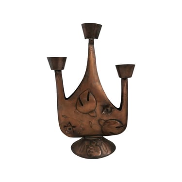 Mid century modern vintage Mexico gene Byron candelabra sculptural candle holder copper 