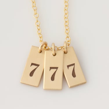 Angel Number Tag Necklace, Tiny Tag Necklace with Angel Numbers 444, 777, 222, 111, or 333, Lucky Number Necklace 