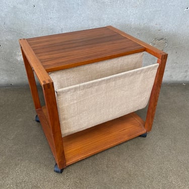 1970's Vintage Danish Modern Teak and Linen Magazine Rack