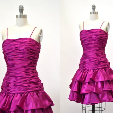 Vintage 80s Prom Dress Pink XXS XS Dress Strapless Ruffle Barbie Pink Dress// 80s Party Pink Ruffle Dress Pageant Cocktail Lillie Rubin 