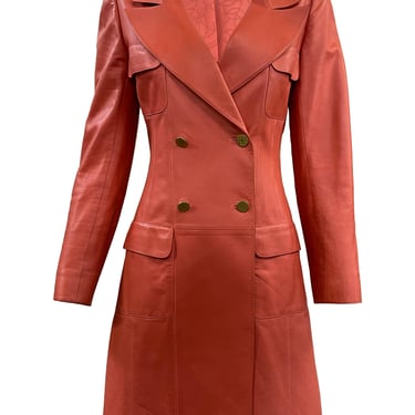 Chanel Coral Double-Breasted Leather Coat/Dress