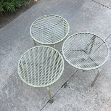 Set of 3 stacking tables | metal mesh patio side tables | vintage garden furniture | low profile nesting plant stands 