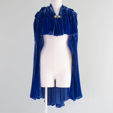 Stunning 1930's Sapphire Silk Velvet Evening Cape / OSFM