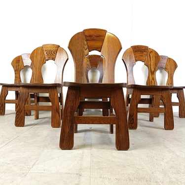 Vintage brutalist dining chairs, set of 6 - 1960s - vintage wooden chairs- brutalist chairs- mid century dining chairs - vintage chairs 