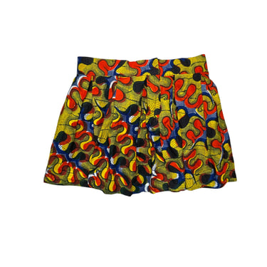 Vintage Colorful African Wax Print Circle Skirt with Bow, Handmade, Size 32 