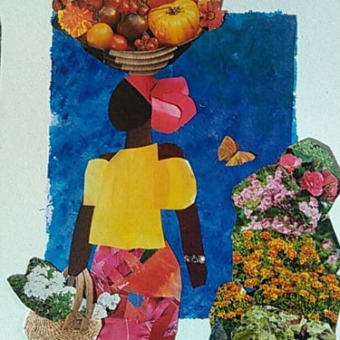 From the garden  ORIGINAL Collage African American Art 8x10 