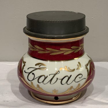 Antique Paris Porcelain Tobacco Pot Hand painted Florals, small tobacciana decor, elegant man cave, collectible porcelain, tobacco jars 