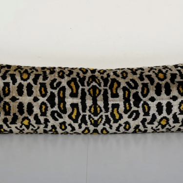 Leopard Ikat Velvet Bedding Pillow, Silk Long Lumbar Cushion | 15 x 45