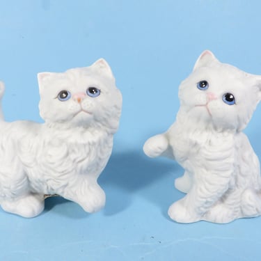 Vintage White Cat Kitten Figurines - Homco White Bisque Porcelain Cat Kittens 