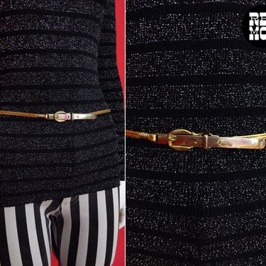 Cute Vintage 70s 80s Gold Skinny Metal Stretch Belt 