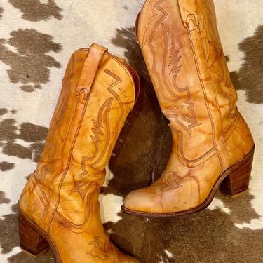 Vintage Miss Capezio Tan Leather Cowgirl Western Boots women’s size 8 M 