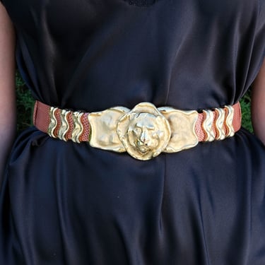 Vintage 80s Judith Leiber Terracotta Karung Snakeskin Adjustable Belt w/ Lion Clip Buckle | 100% Genuine Snakeskin | 1980s Designer Belt 