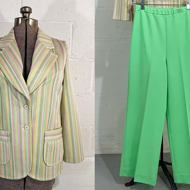 Vintage Jantzen Mod Pantsuit Lime Green Collar Long Sleeve Pants Suit Set Button Front Jacket Separates Minx TV Movie Costume Small 1960s 
