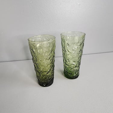 Set of 2 Anchor Hocking Milano Green Drinking Glasses 