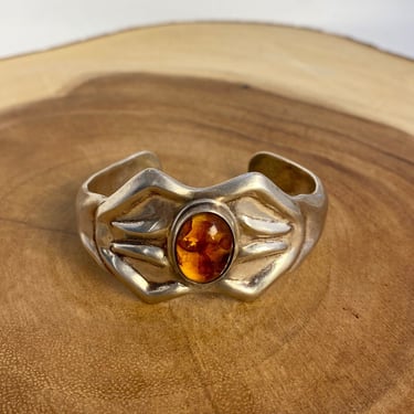AMBER GLOW Vintage 80s Mexican Silver Cuff | 1980s Made in Mexico Repousse Sterling 925 Bracelet | Vintage Artisan Jewelry 