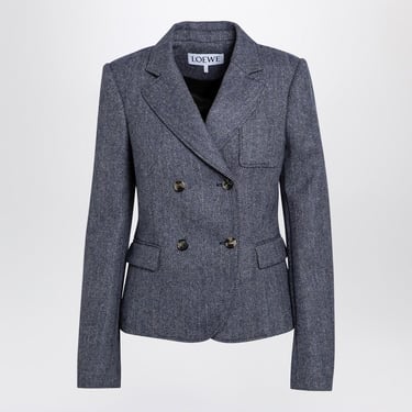 Loewe Blue Mélange Wool Double-Breasted Jacket Women