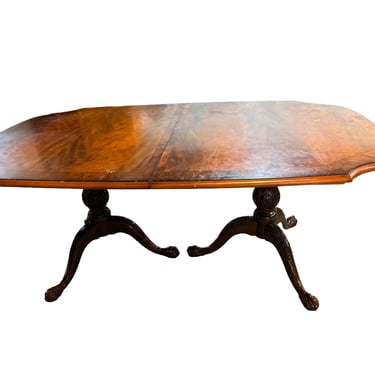 English Style Banded Double Pedestal Ball & Claw Dining Table w 2 Leafs EK221-182