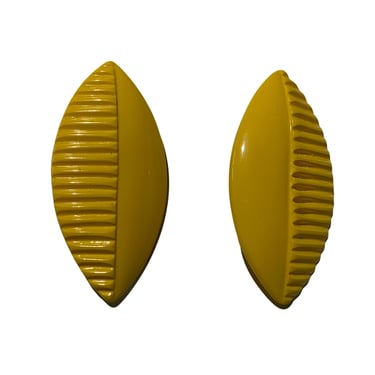 1980s Vintage Retro Oversized Yellow Handmade Clip On Earrings 
