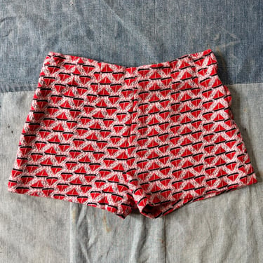 Vintage 1960s Knit Sailboat Novelty Print Hot Pants Booty Shorts Lounge XS by TimeBa