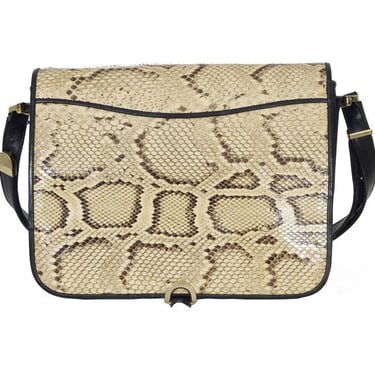 Silvano Biagini 1970s Vintage Italian Genuine Python & Black Leather Shoulder Bag 