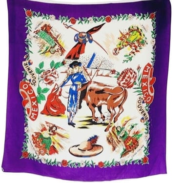 Vintage Souvenir Scarf Mexico Matador Bullfighting 