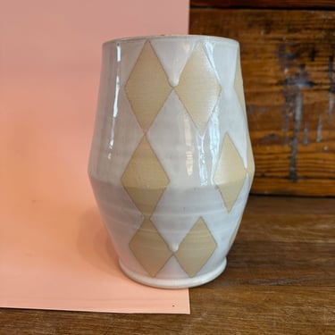 Vase - White with White Geometric Shapes 