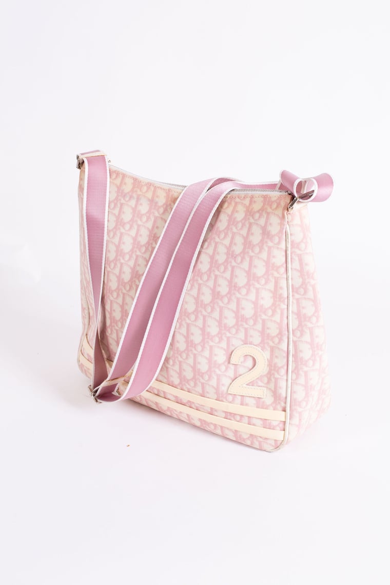 Christian Dior Trotter Monogram Print Saddle Bag Pink & White