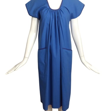 SAINT LAURENT- 1980s Blue Cotton Day Dress, Size 6