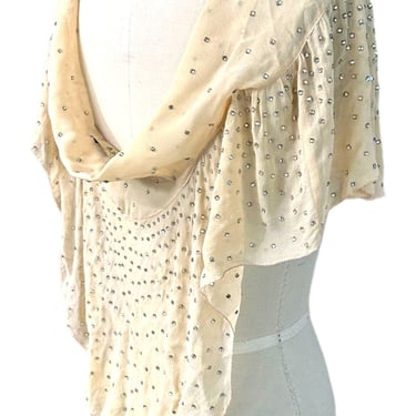 MORPHEW ATELIER Antique Silk Chiffon Crystal Encrusted Cape 