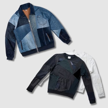 denim bomber jacket + 'all-over reroll' sweatshirt bundle