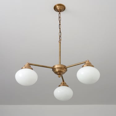 Historic Style Chandelier - White Glass - Brass Lighting - Dining Room Light - Rounded Glass Globe 