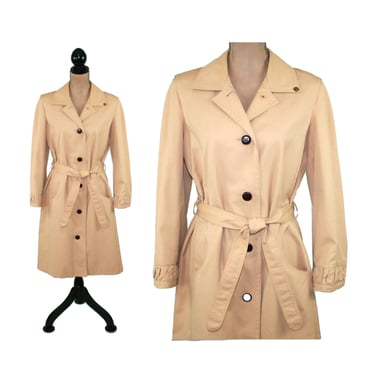 M 80s Classic Tan Trench Coat Medium Petite, 1980s Clothes for Women, Vintage Clothing from ATIENNE AIGNER - Made in Hong Kong 