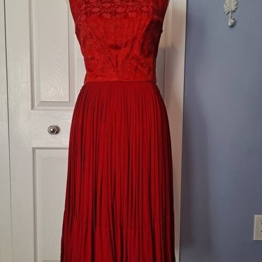 Vintage 1950's L'Aiglon Red Party Dress 26" Waist 
