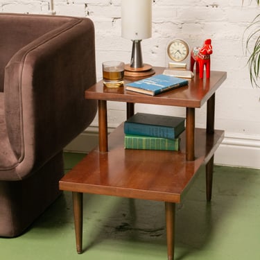 Walnut 2 Tier Retro Side Table