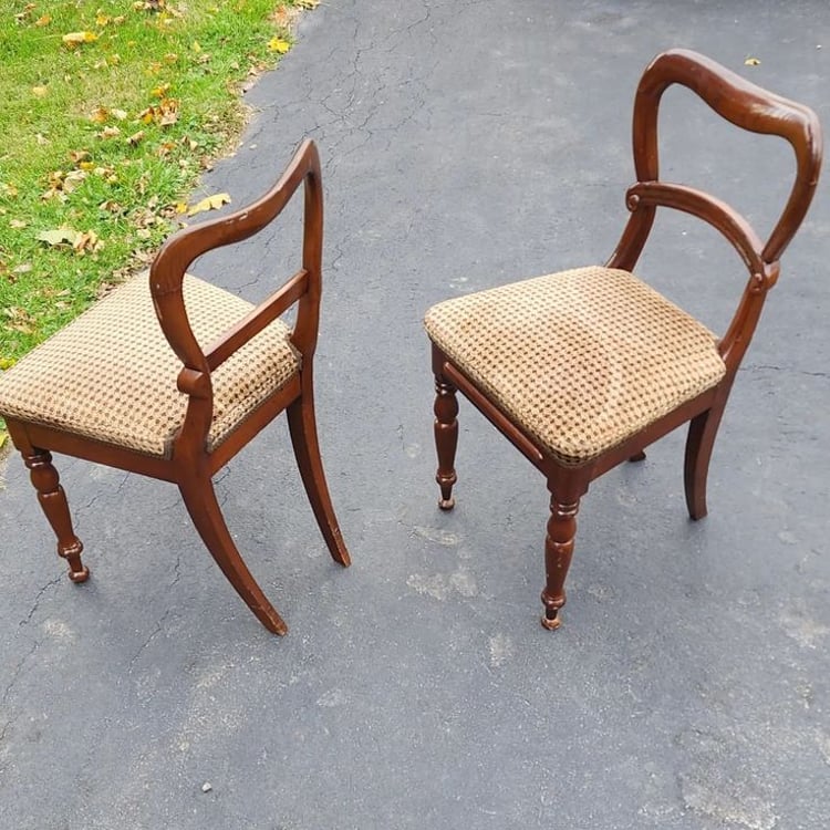 Vintage Oak Side Chairs. Eight available in pairs. Mom N Pop Antiques
