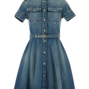 Alexander Mcqueen Women Denim Shirt Mini Dress