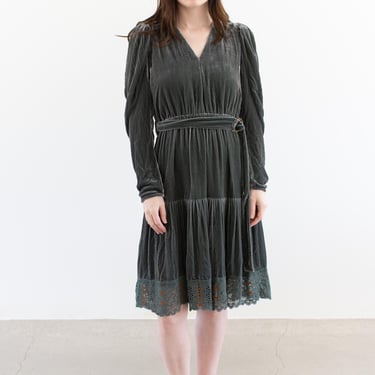 Closet Sale Ulla Johnson Lena Belted Puff Sleeve Sage Green Velvet Dress | Made in India | 8 | S M | 