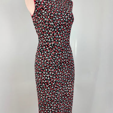 Vintage Cheongsam Dress - Silk/Rayon Floral Crepe - Silk Lined - Hand Sewn Details - Side Zipper & Snap Closures - Size Medium 