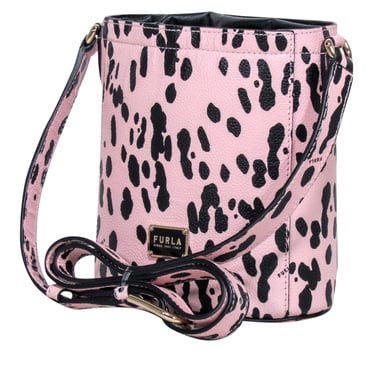 Furla - Light Pink & Black Spotted Genuine Leather Bucket Bag