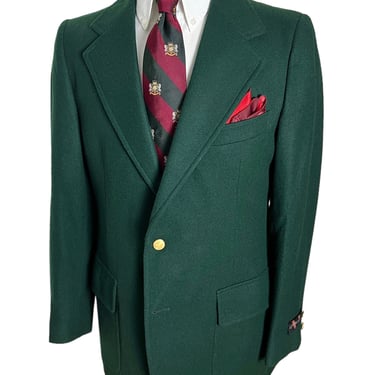 NEW w/ Tags ~ Vintage 1970s Green Wool Flannel Sport Coat ~ size 38 R ~ jacket / blazer ~ Preppy / Ivy League / Trad ~ Gold Buttons ~ NOS 