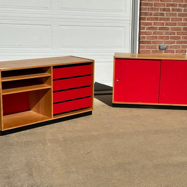 Vintage Pair of Danish-Modern Cabinets by Bornholm Mobelfabrikb Red 