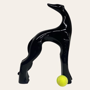 Vintage Royal Haeger Statue Retro 1990s Contemporary + XL Size 21.5" H + Greyhound Dog + Black + Ceramic + Glossy + Decoration + Home Decor 