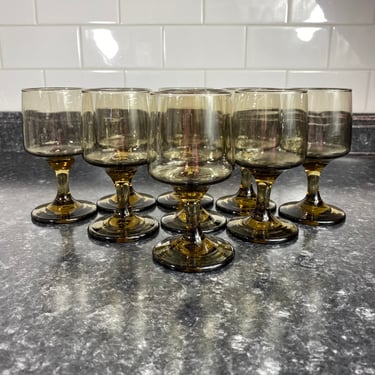 Vintage 1960s Tawny Accent Water or Wine Goblets by Libbey Glass Company, Set of Eight (8), Vintage Smokey Brown Barware, Cocktail Party 