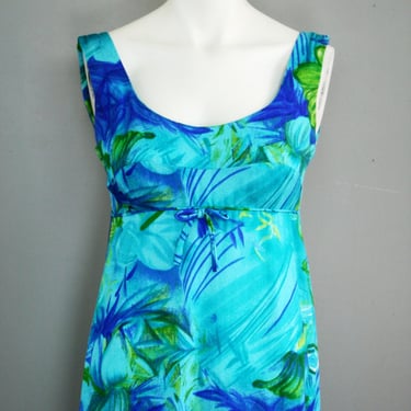 Blue Hawaii - Circa 1970's - Mod - Tropical Maxi  - Summer Sundress - Beach Wedding - Resort -  by Hawaii Nei 